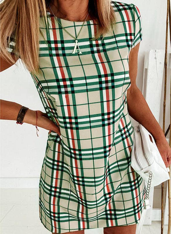 Plaid print slim-fit striped plaid dress