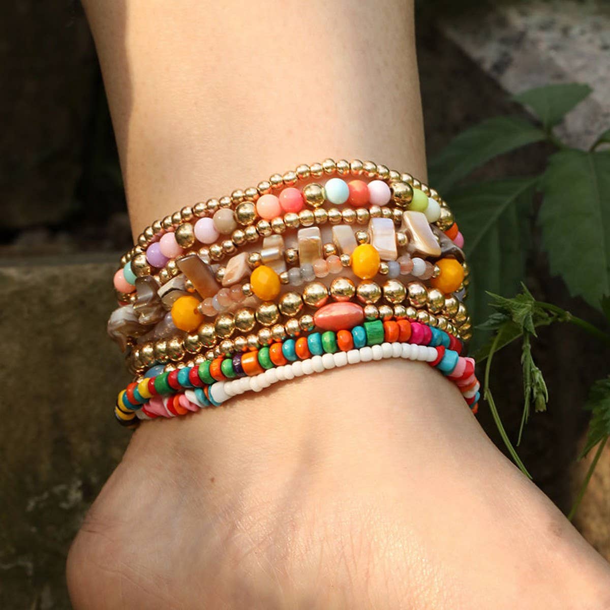 Boho Layered Anklet Set ??Colorful Beaded Style_CWMM6347