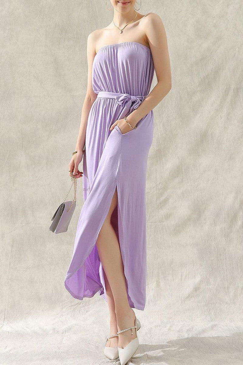 OFF SHOULDER TUBE TOP MAXI DRESS WITH WAIST STRAP