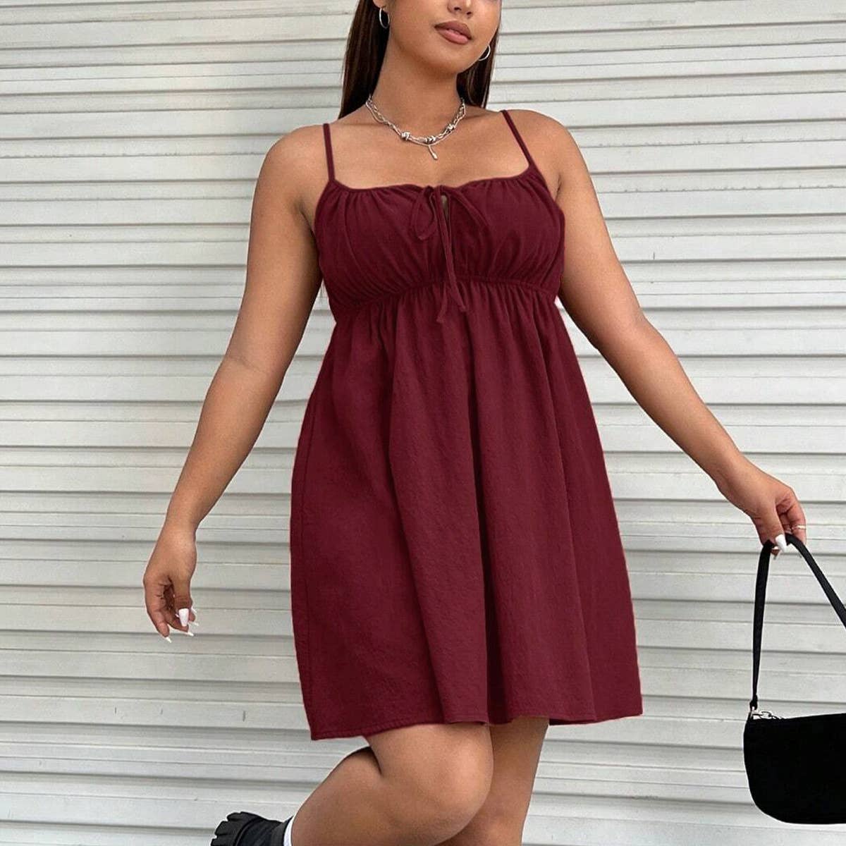 WAIST SHRINK SLEEVELESS CAMISOLE CASUAL DRESS_CWDSD3312