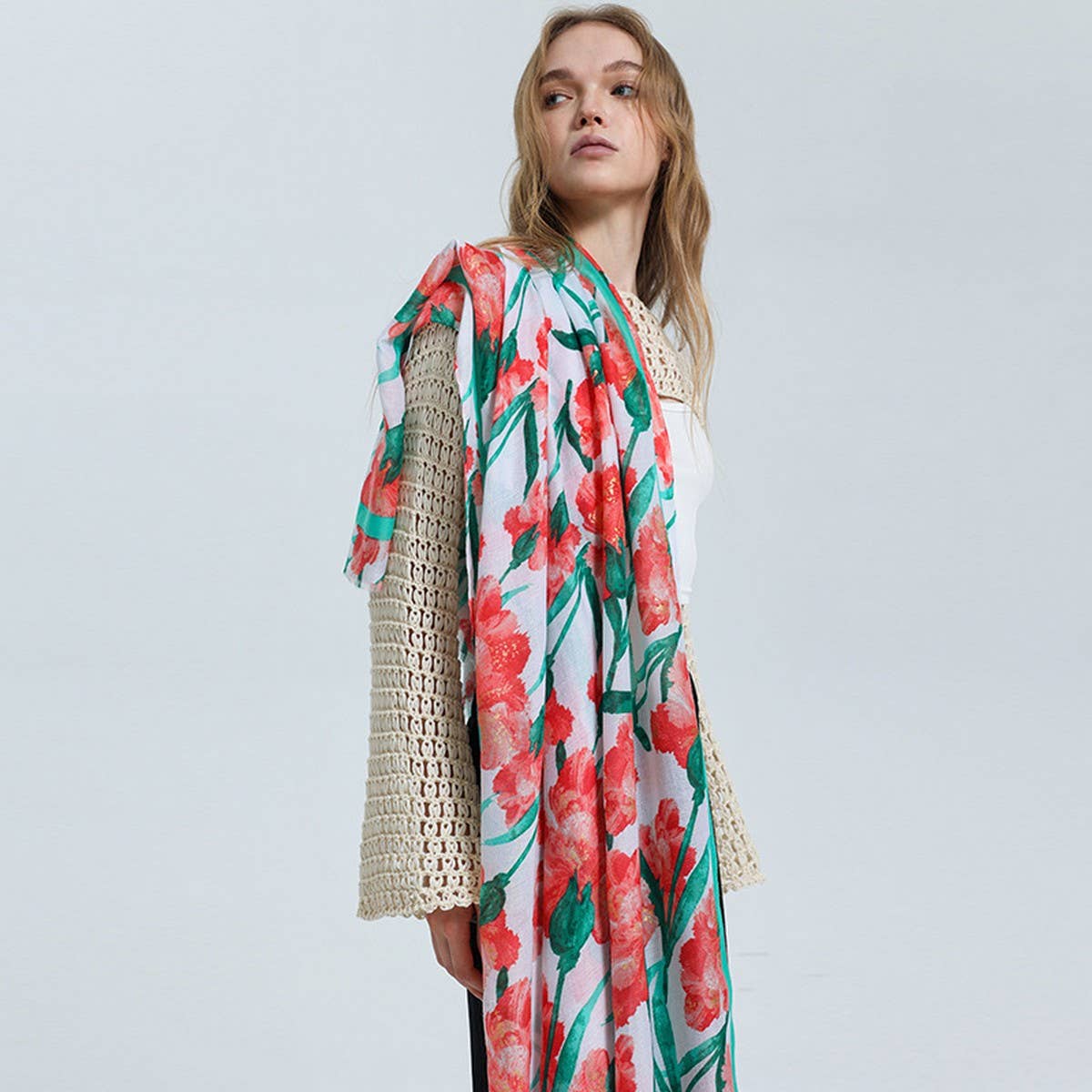 Floral Scarf - Lightweight Beach Wrap for Women