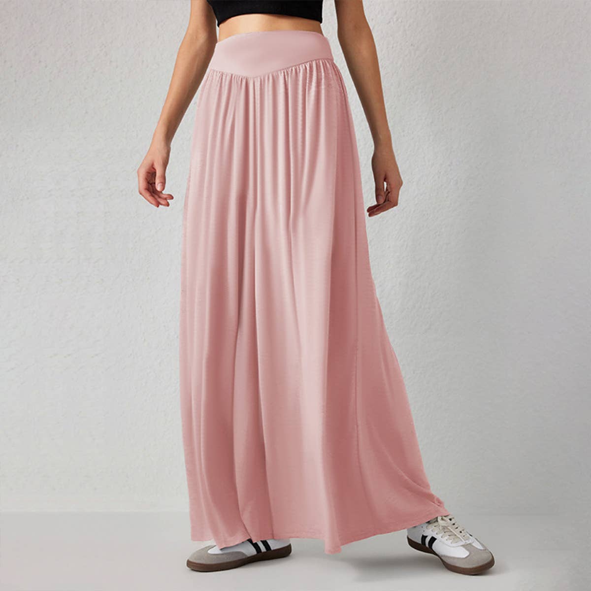Loose solid color nine-minute wide leg pants