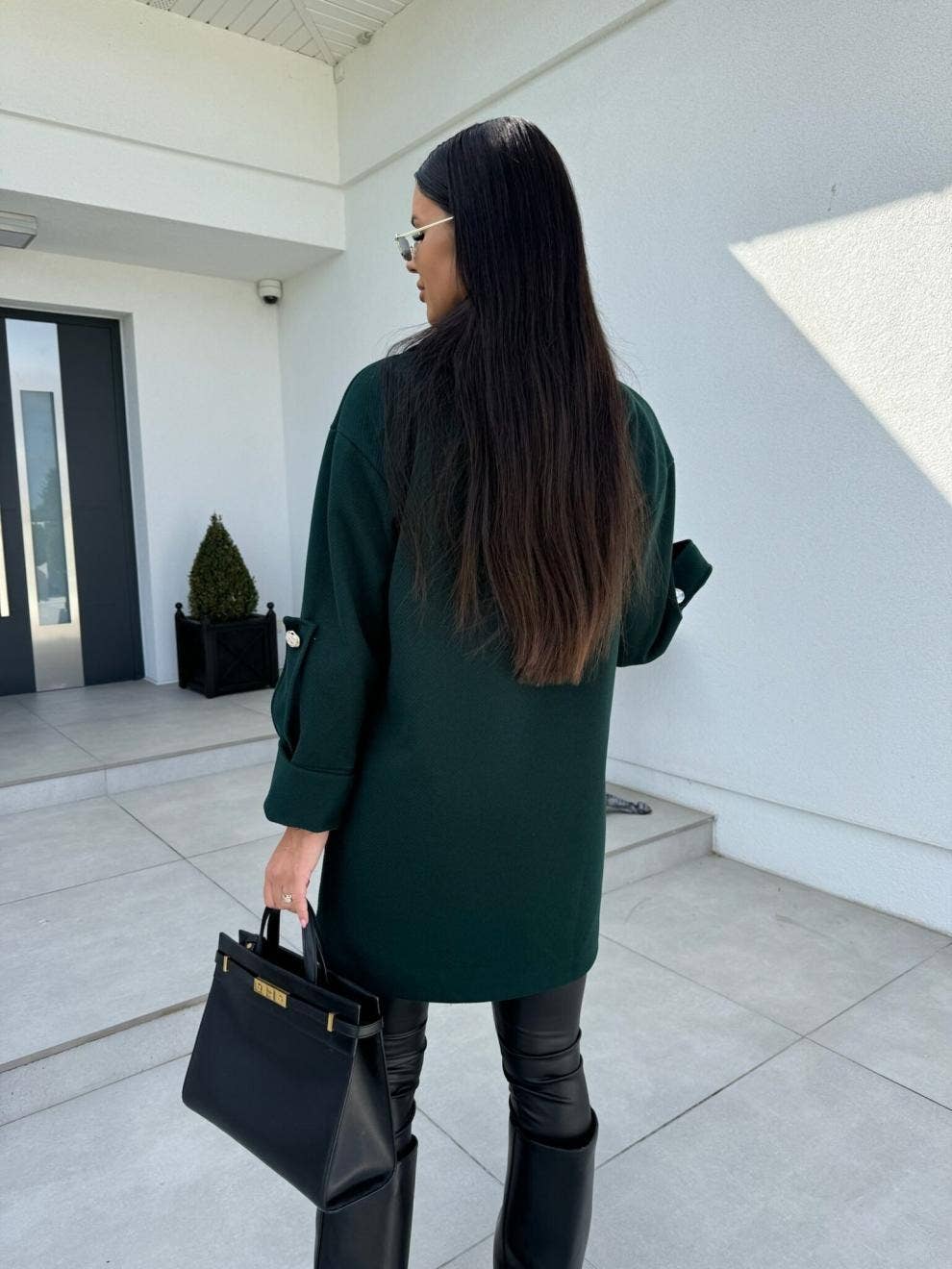 Solid-color H-shaped suit collar long jacket