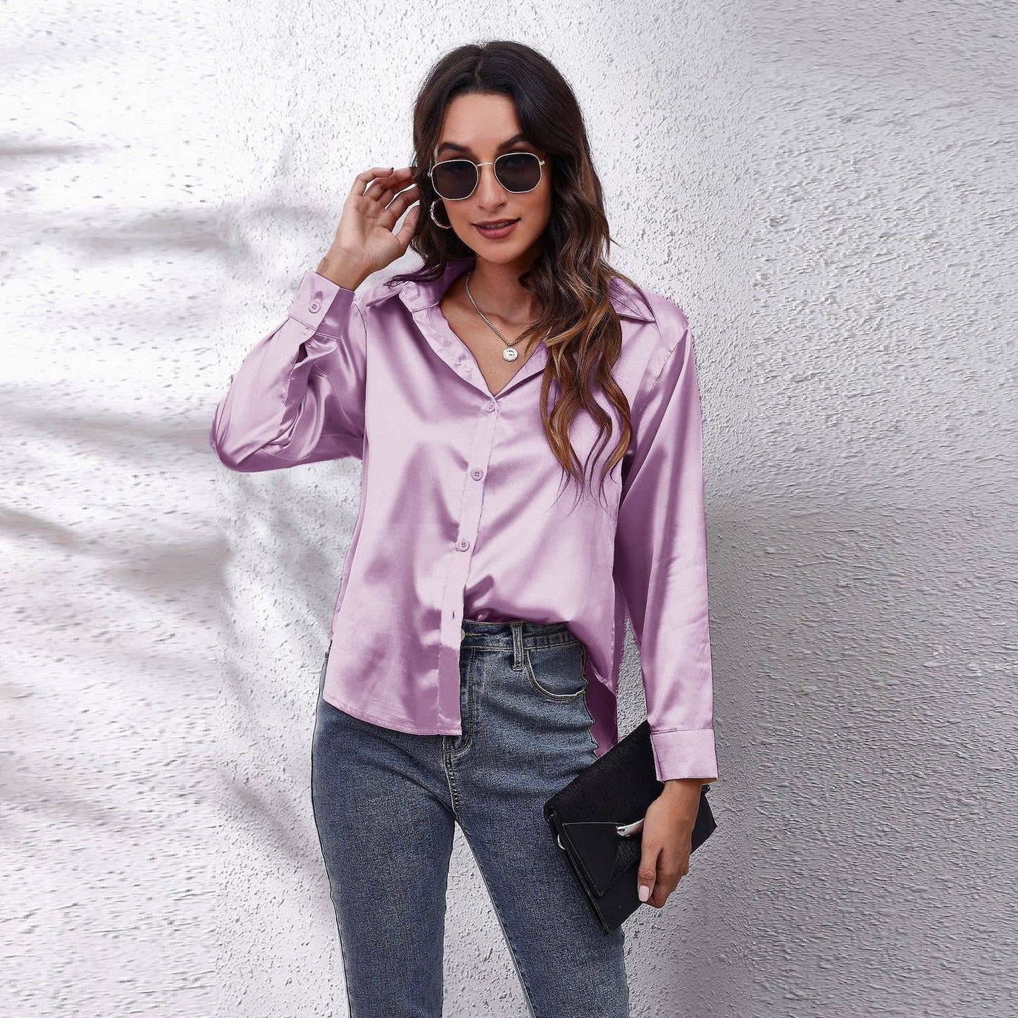 Satin silk long-sleeved shirt