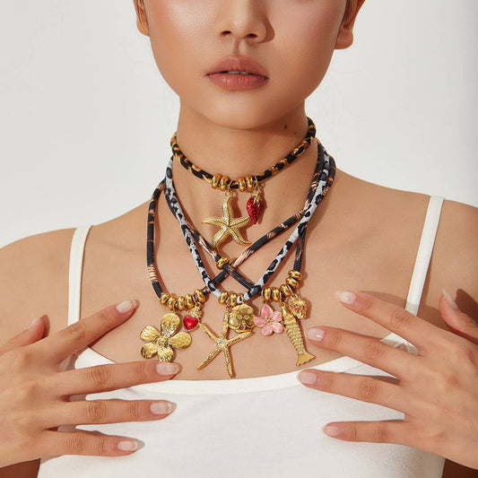 Ocean Rope Necklace with Starfish & Fish Charms_CWMM8813