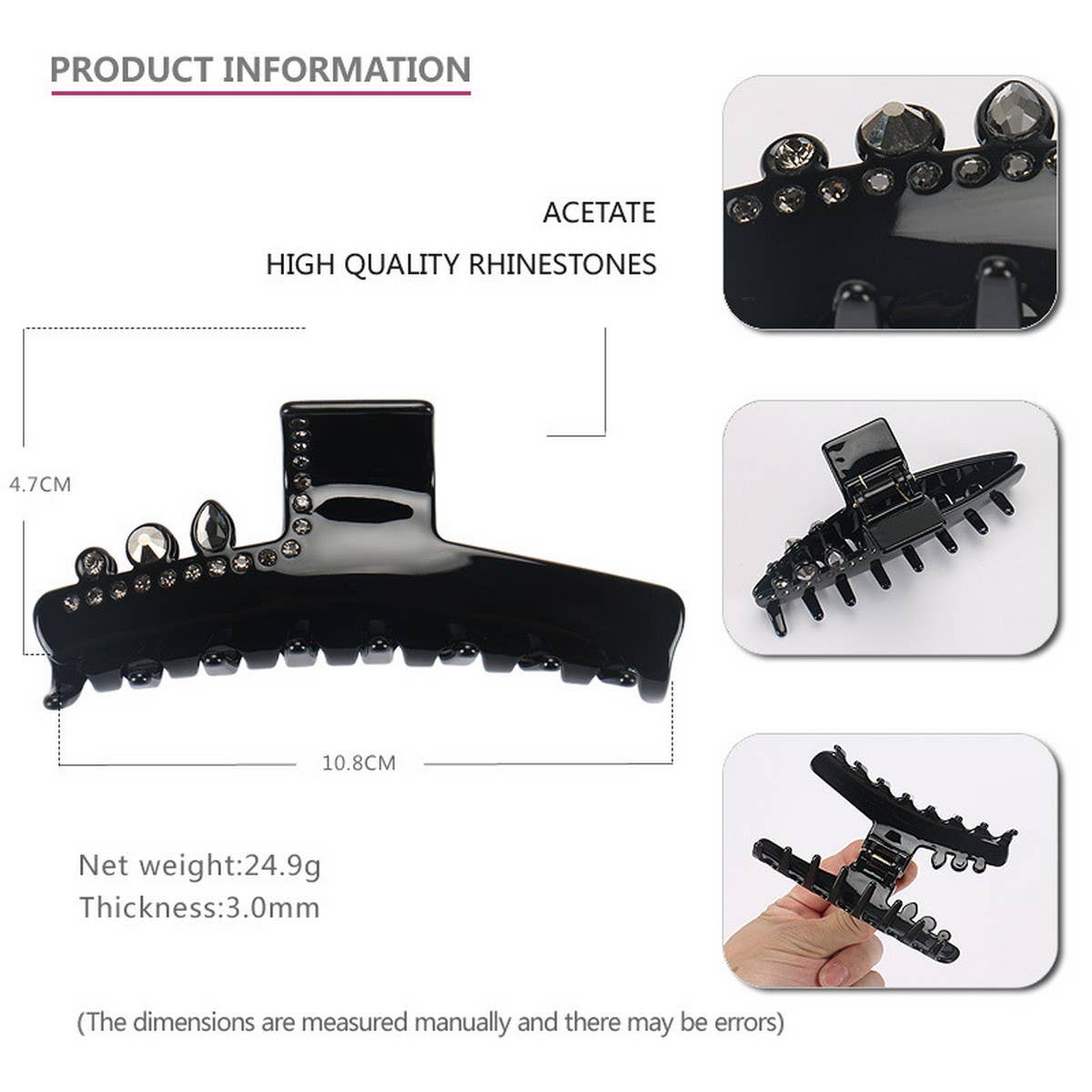 CRYSTAL CLIP ACETATE EXQUISITE HAIRPIN SHARK CLIP