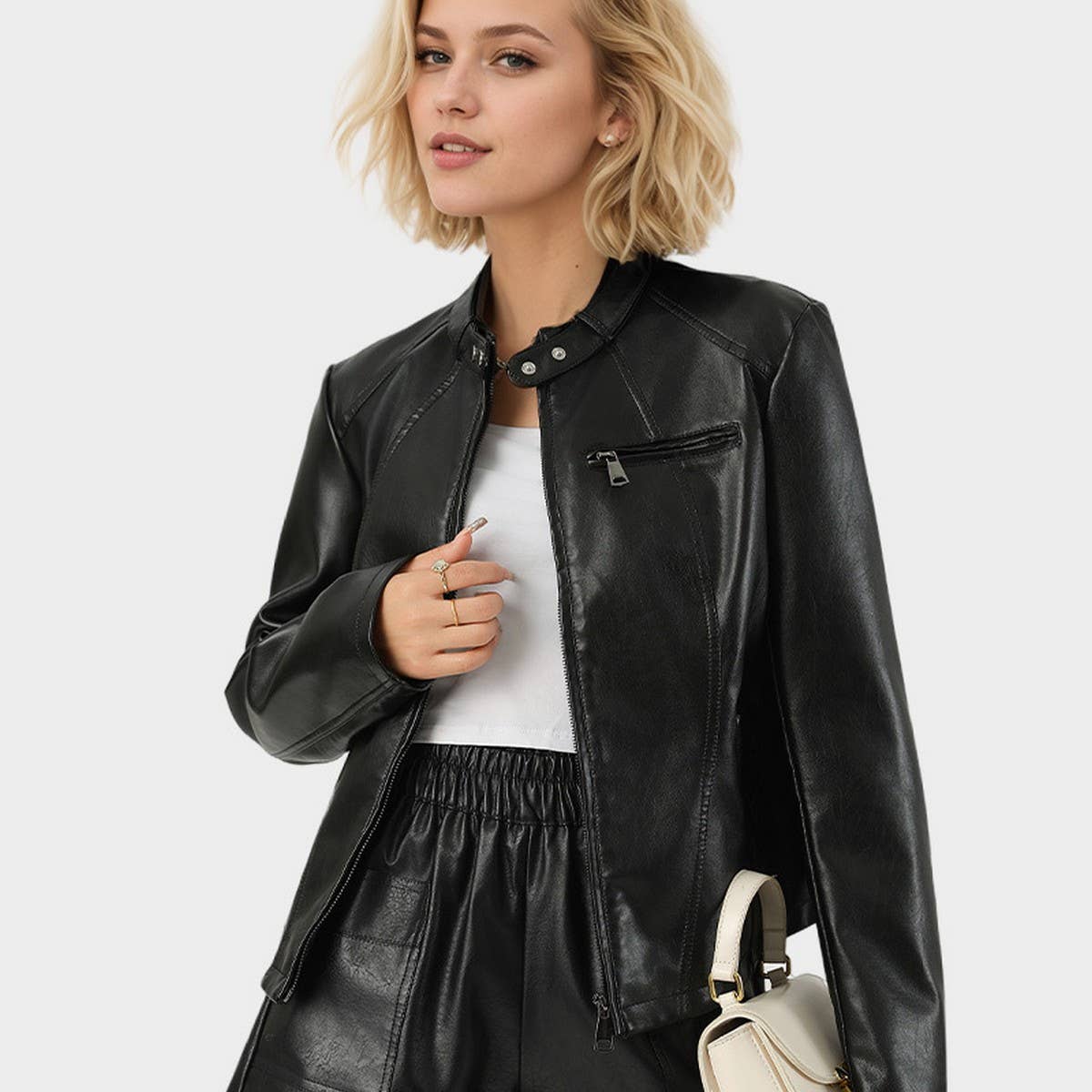 Slim Fit Washed PU Jacket ??Stylish Fall Workwear_CWMM9013