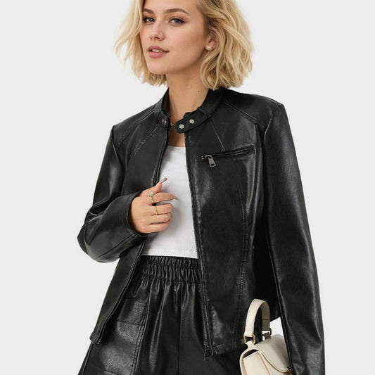 Slim Fit Washed PU Jacket ??Stylish Fall Workwear_CWMM9013