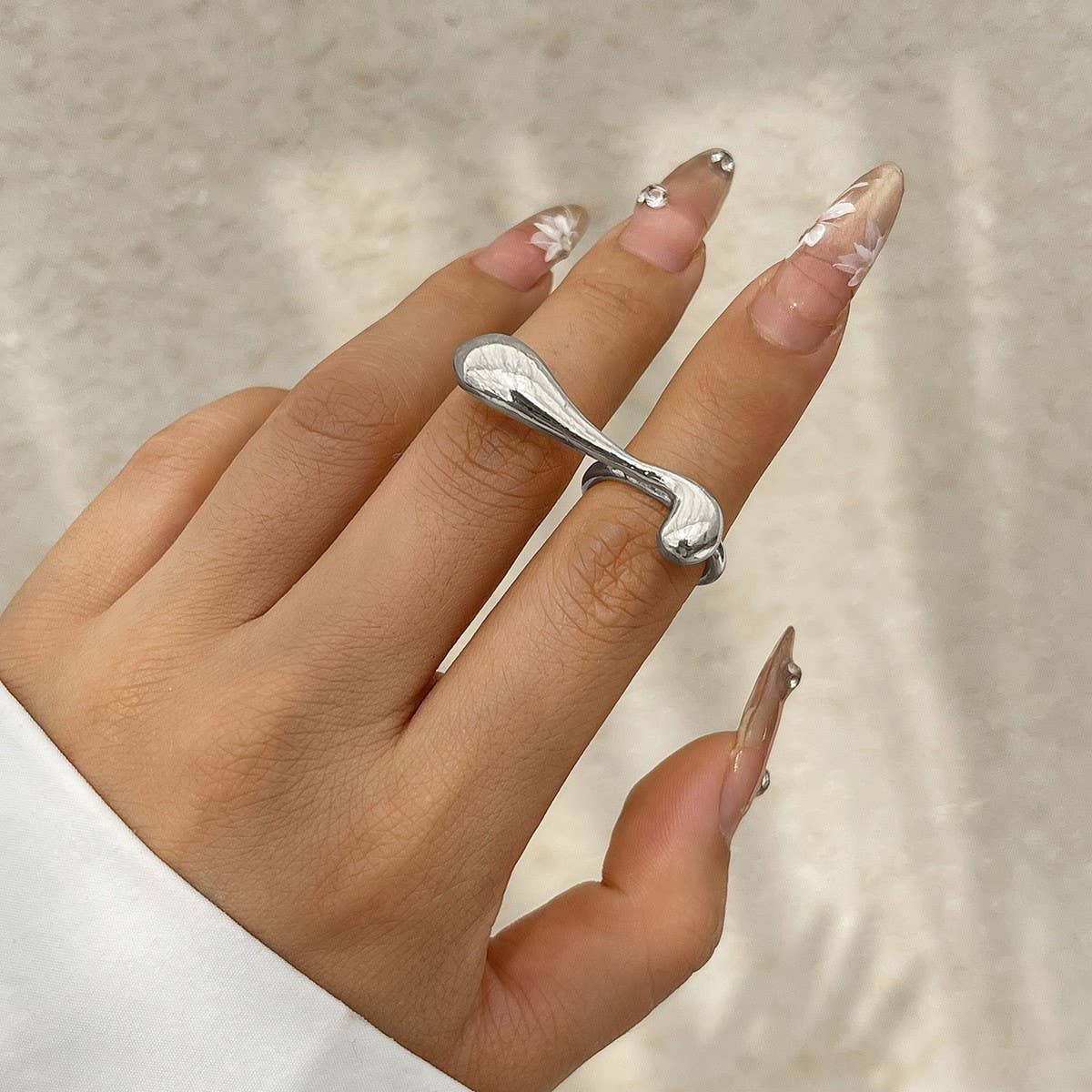 FASHIONABLE METAL IRREGULAR WATER DROP OPEN RING