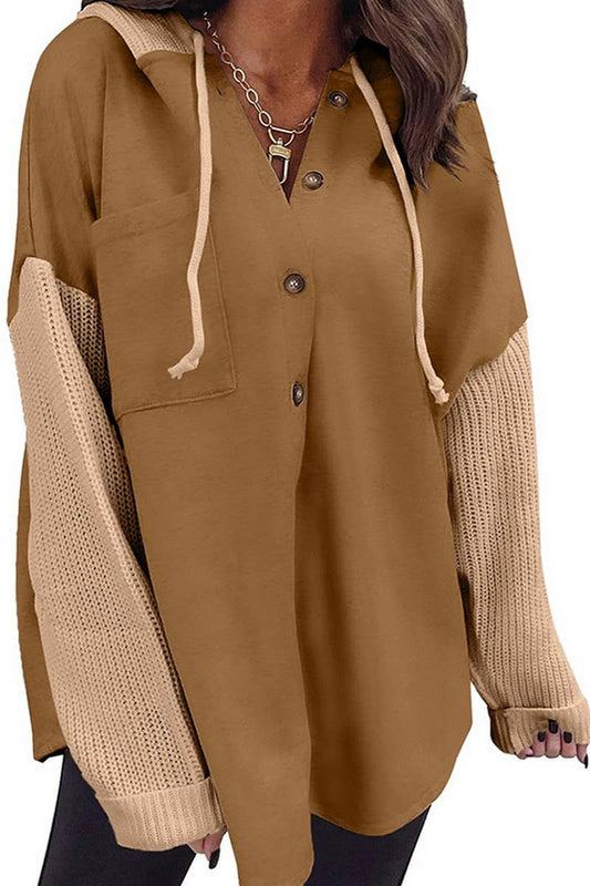 CWOHOL00602_KNIT PATCHWORK HOODIE CASUAL JACKET