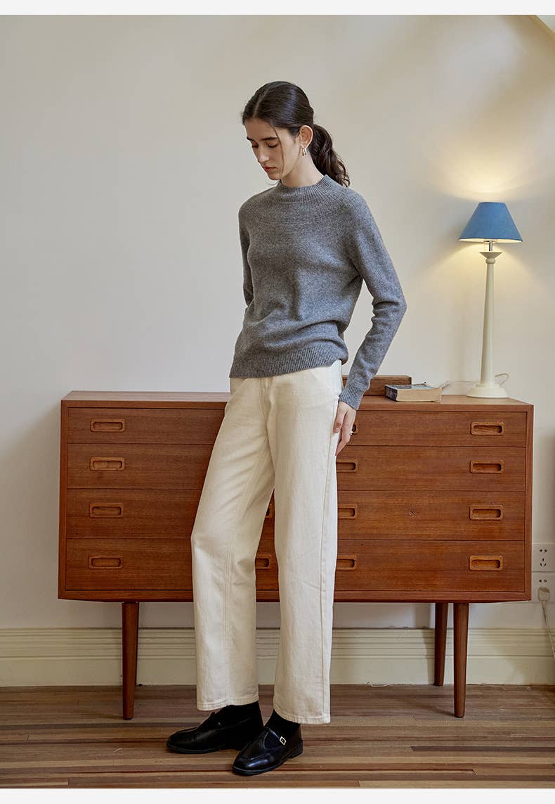 Pure cotton high-waisted straight-leg pants