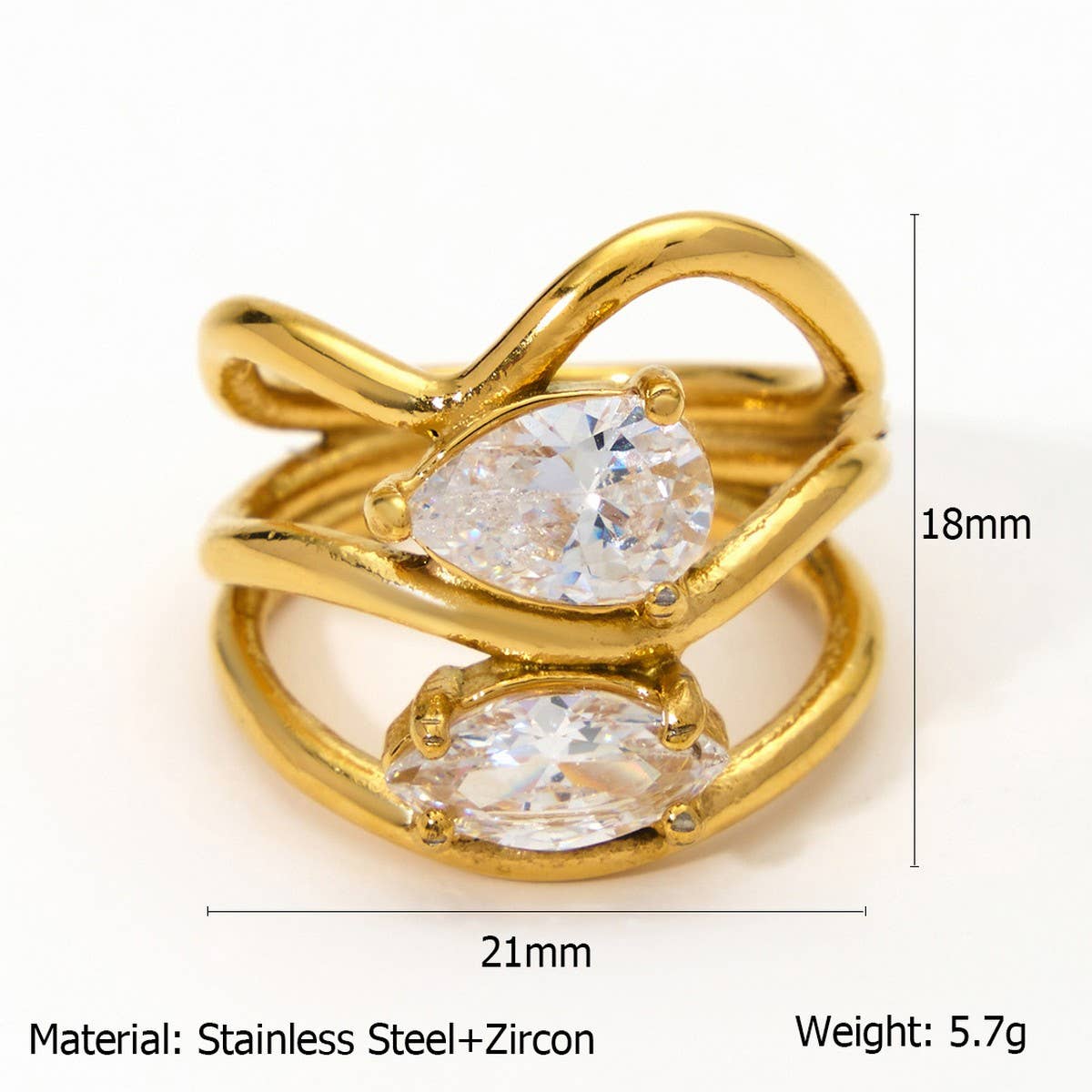 Designer Steel Ring with Zircon & Irregular Shape