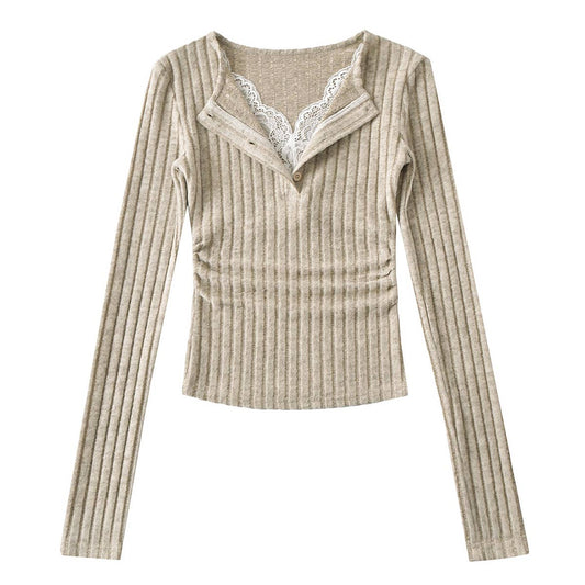 STITCHING FAKE TWO KNITTED LONG-SLEEVED T-SHIRTS