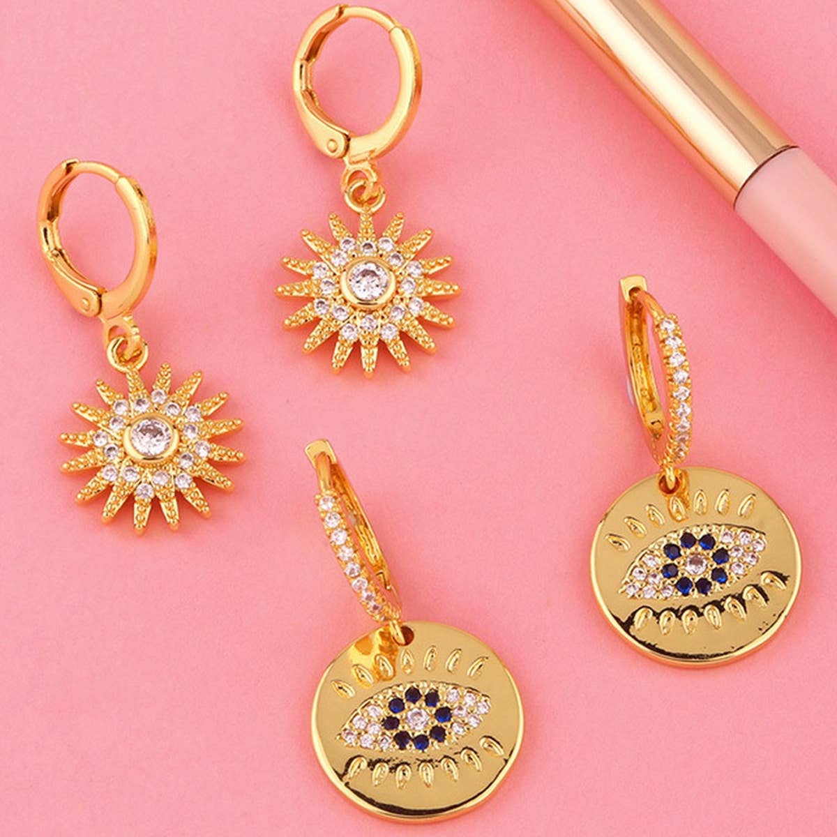 SUNFLOWER PENDANT WITH ZIRCON EARRINGS