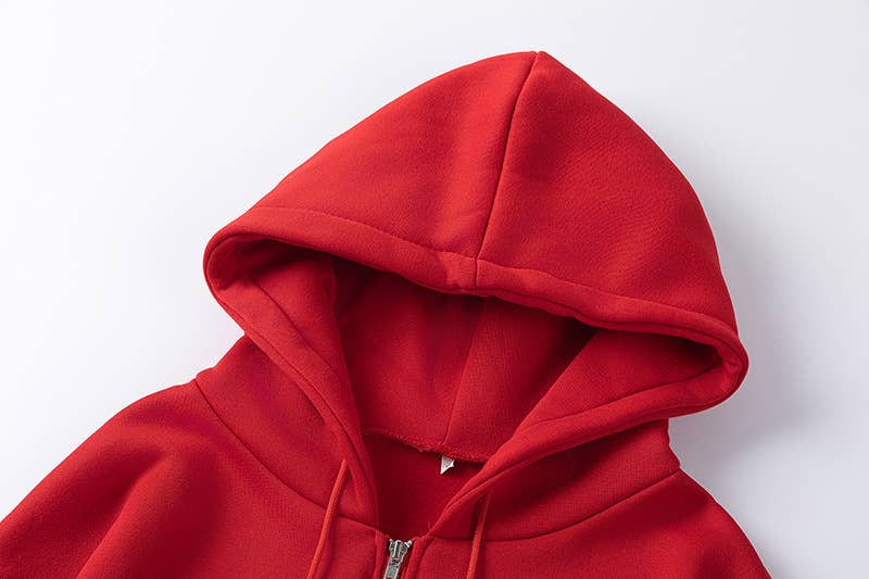 SPIDER WEB HEART ZIPPER FLEECE HOODED CARDIGAN