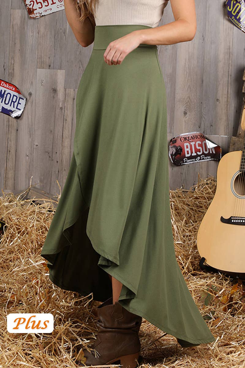 CWBLS090_OVERLAP HIGH WAIST BANDED FLARE MAXI SKIRT