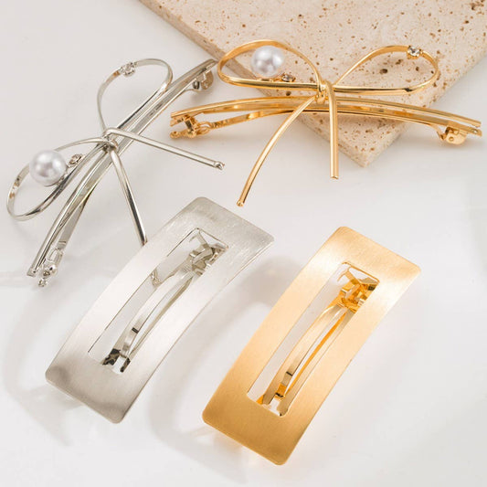 Minimalist Metal Bow Hollow Rectangle Spring Clip