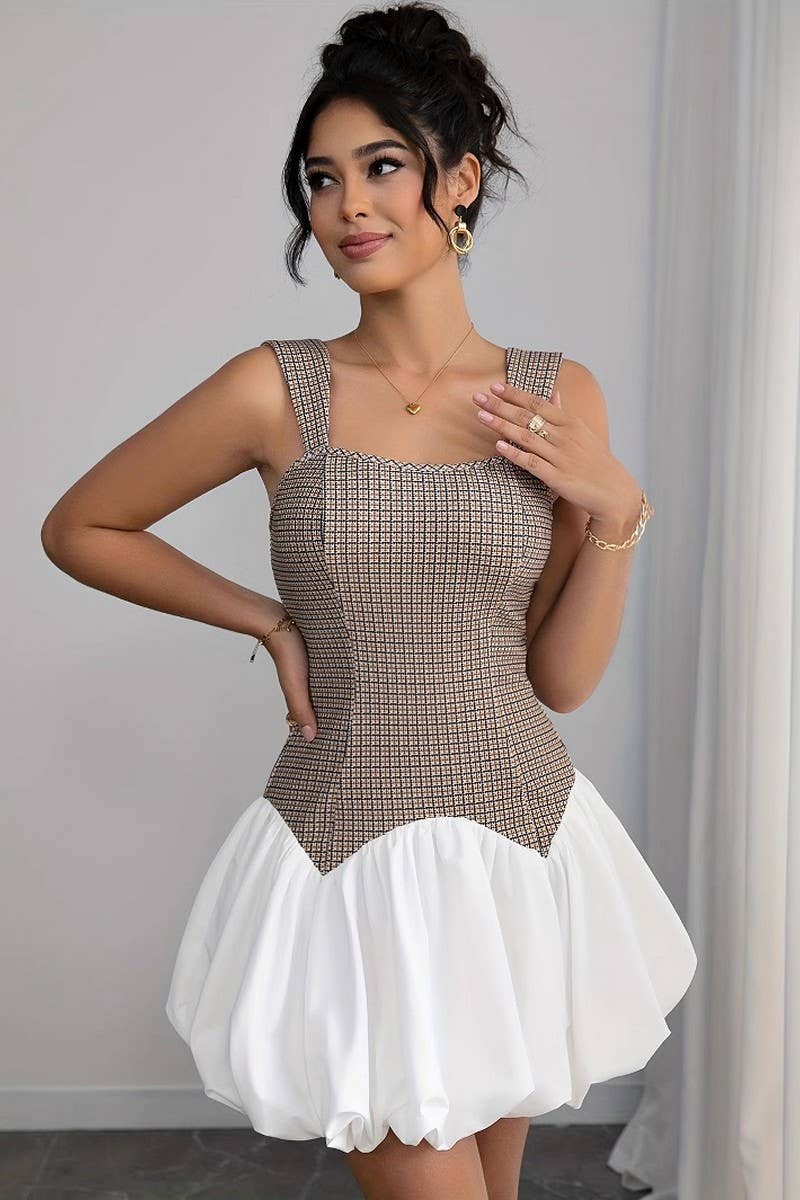 CWDSD8917_COLORBLOCK HOUNDSTOOTH STRETCH BODYCON DRESS