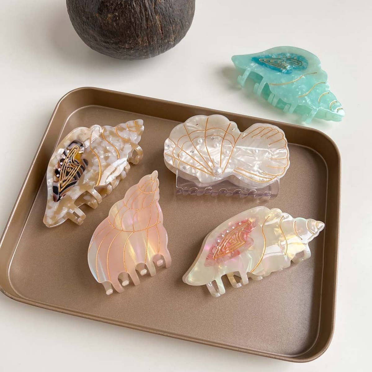 Sea Shell & Lobster Hair Claw, Ocean Animal Clip