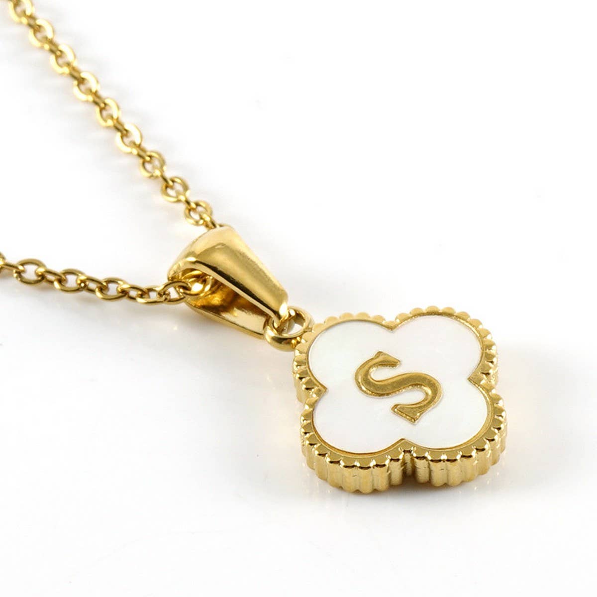CWAJE1944_Simple Four Leaf Clover Letter Necklace
