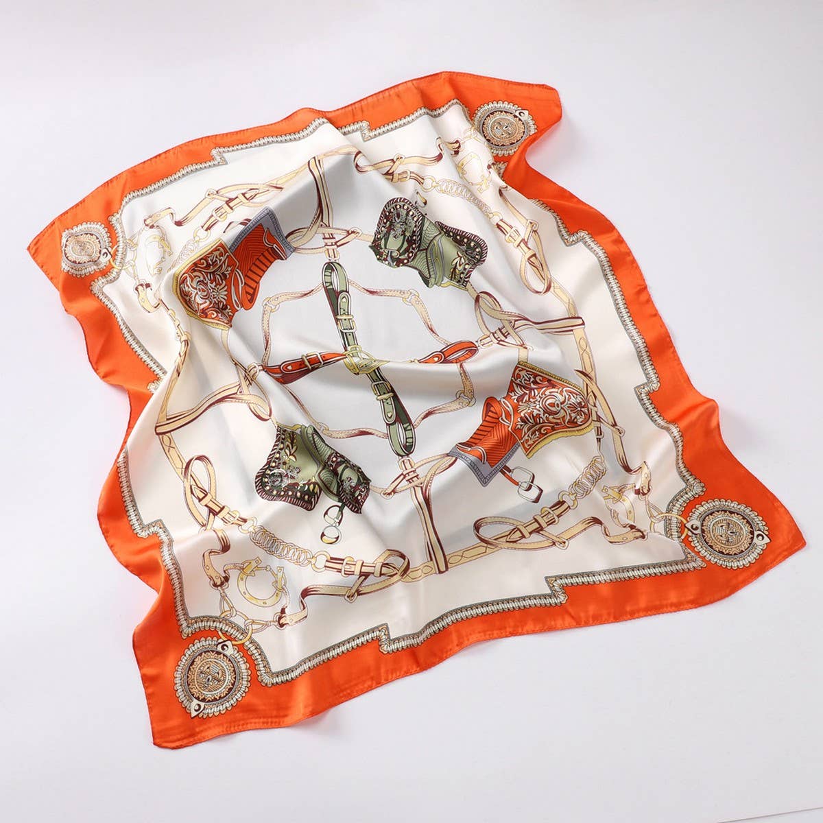 Vintage Letter Print Satin Square Scarf for Women