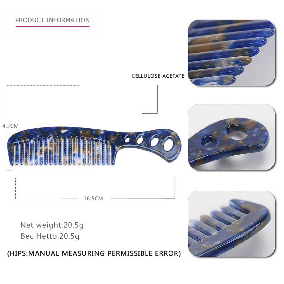 GRADIENT TOOTH ACETATE HAIR COMB WIDE TOOTH COMB