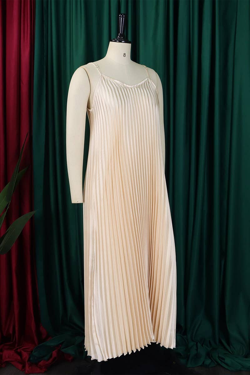 CWDMD1722_PLUS SIZE SLING PLEATED LONG DRESS