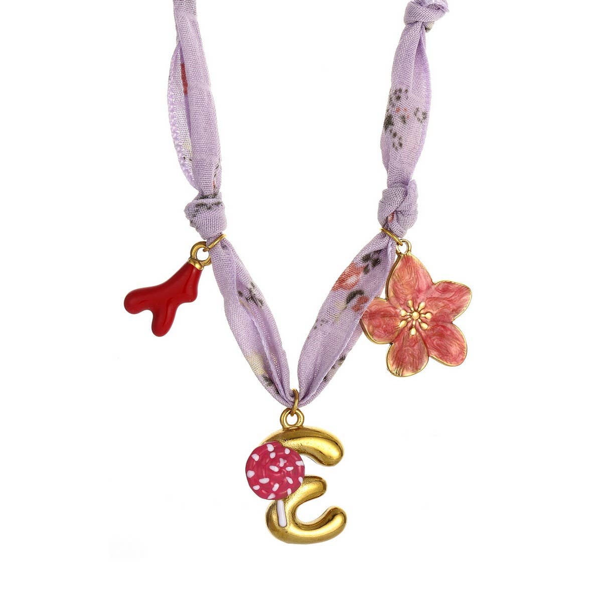 Colorful Scarf Necklace with Fruit Charms