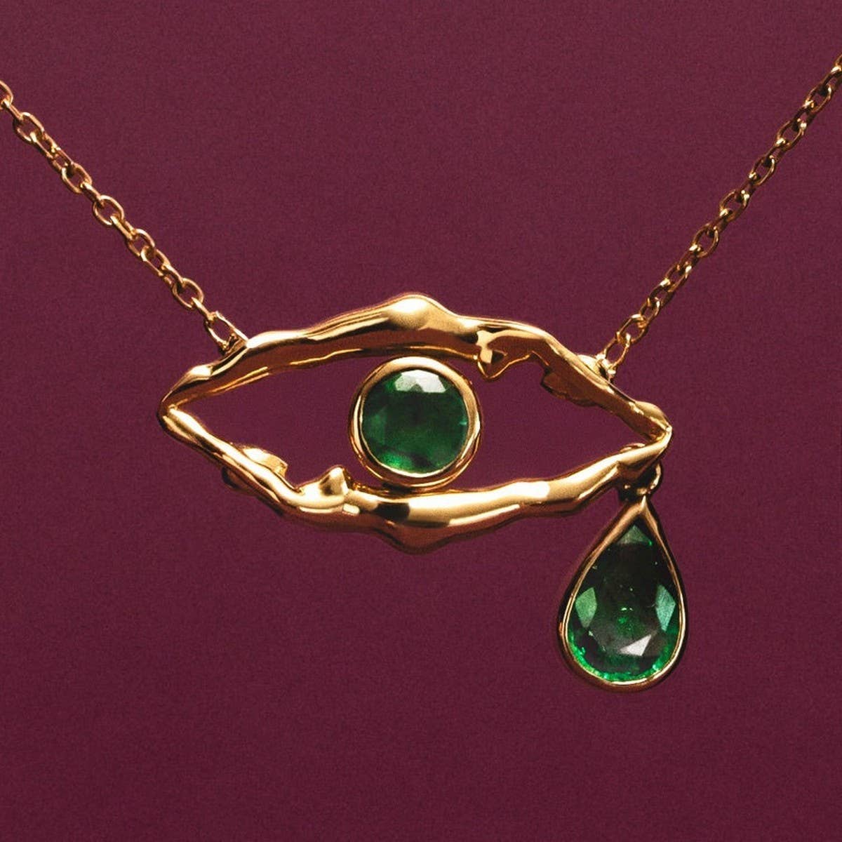 New Evil Eye Emerald Gold Necklace