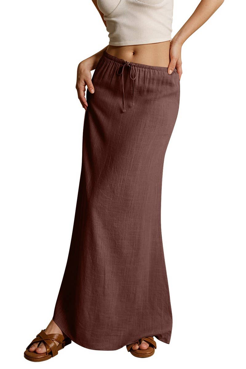 CWBLS0556_SOLID COLOR DRAWSTRING ELASTIC WAIST SKIRT