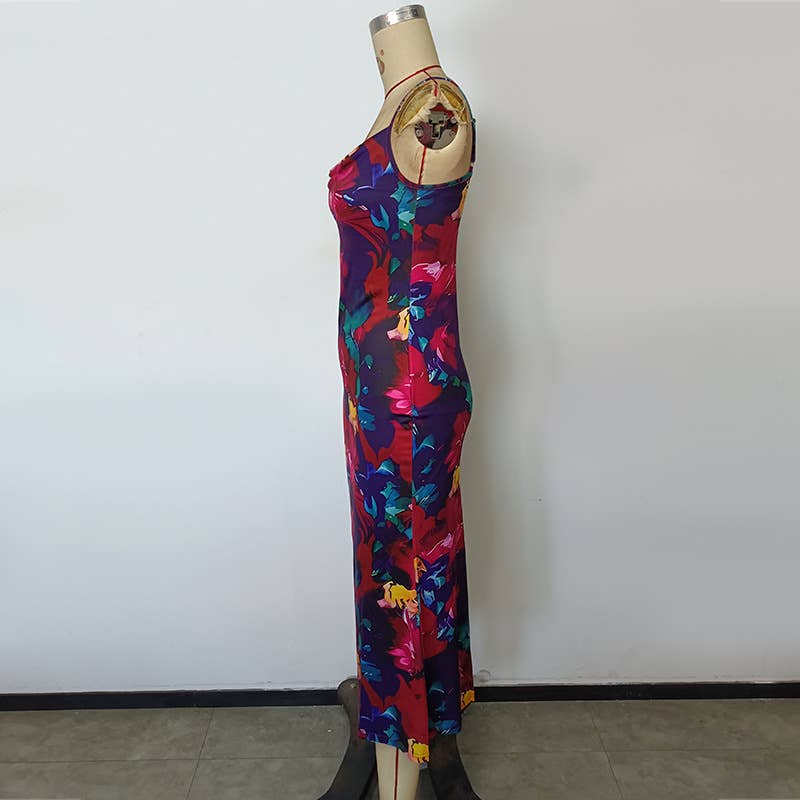 Sexy Floral Low-Cut Bodycon Maxi Dress