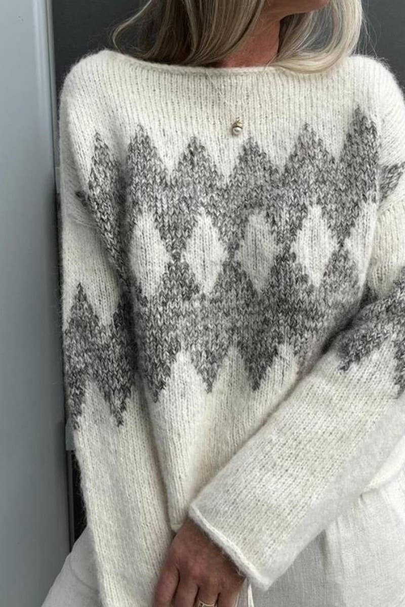 CWOSWL07460_OFF SHOULDER COLORBLOCK ARGYLE KNIT SWEATER