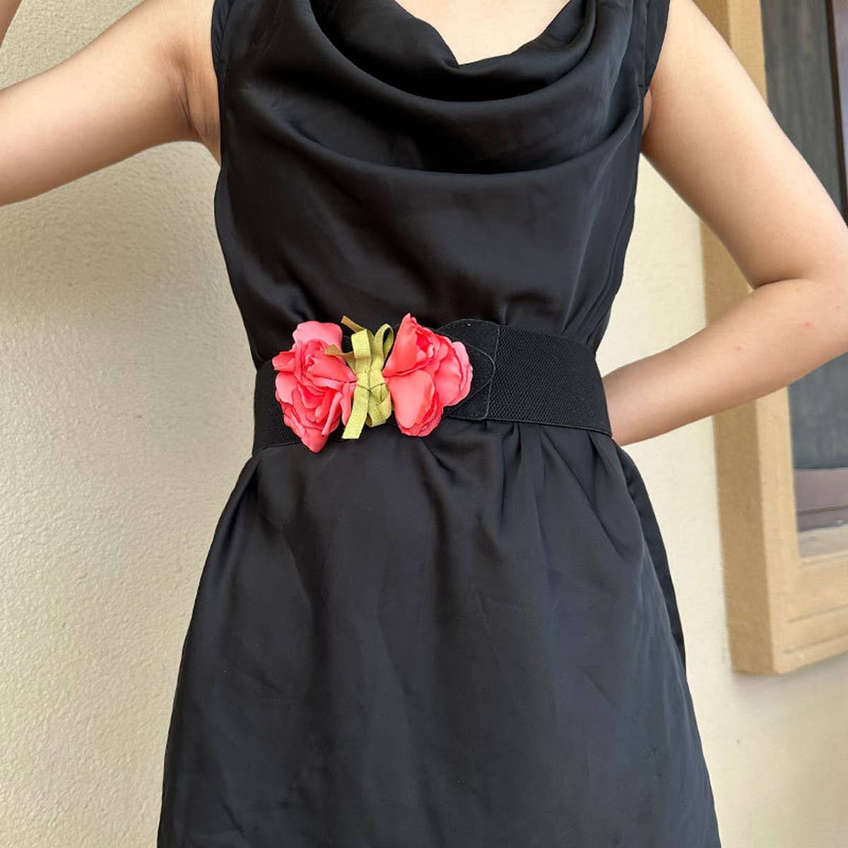 Floral Wide Elastic Waist Belt for Summer Dress