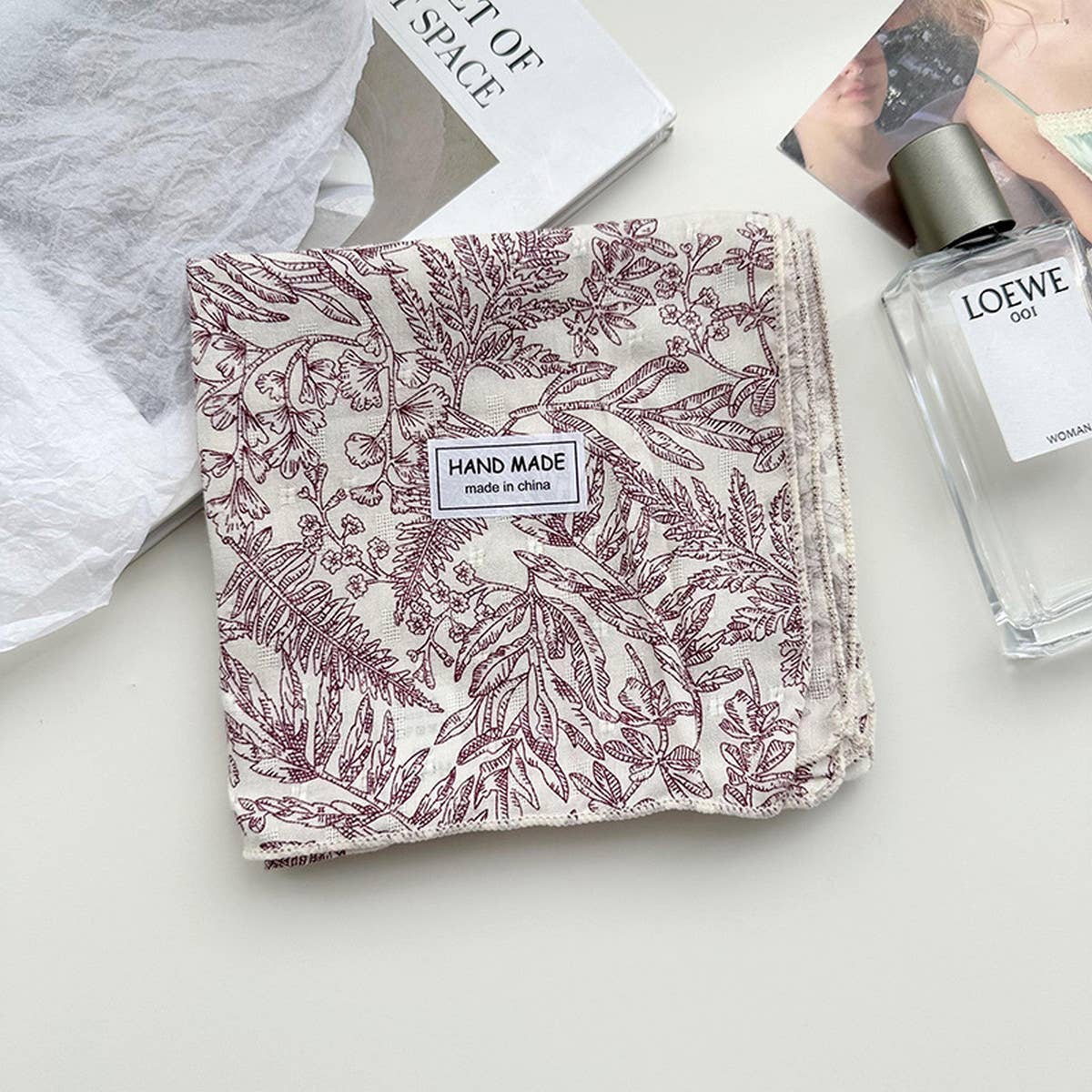 Floral Cotton Linen Square Scarf for Women