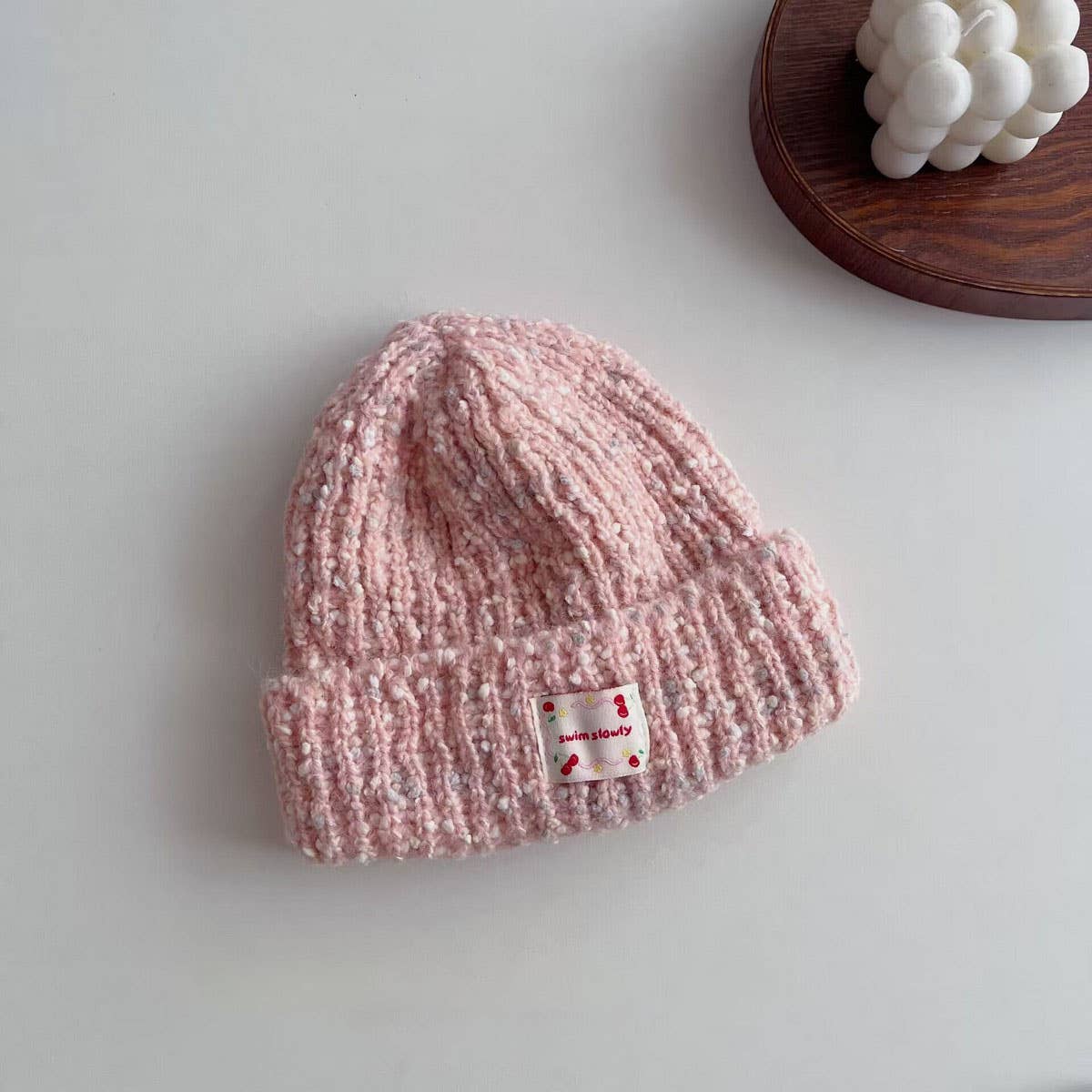 CHILDREN'S STYLISH CURLED WHITE LABEL KNITTED HAT_CWAH2935
