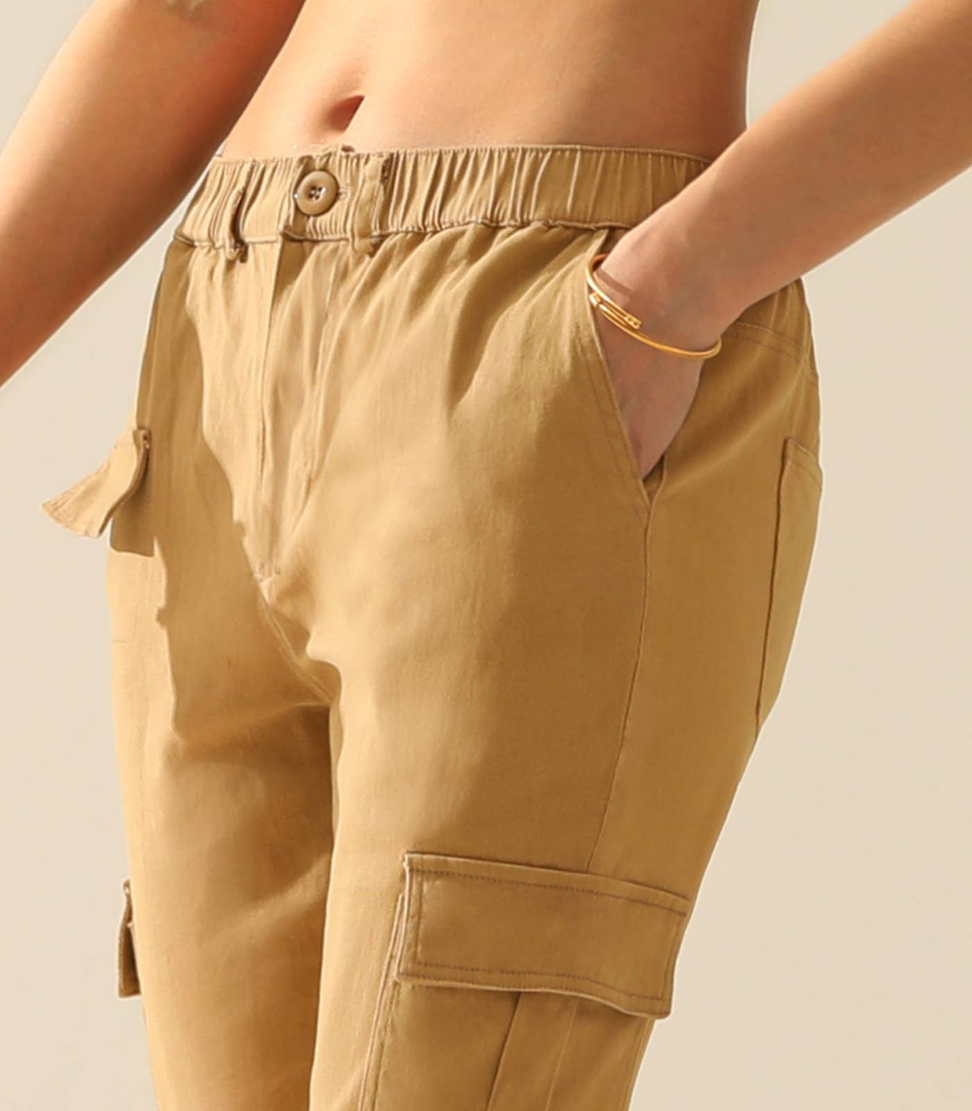 CWBLP400_Elastic Waist Cargo Pants Cotton Cargo Work Pants