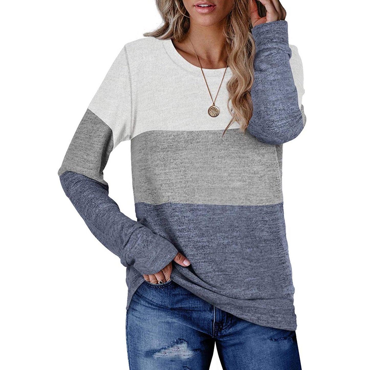 WOMEN'S CREW NECK PULLOVER MATCHING COLOR HOODIE