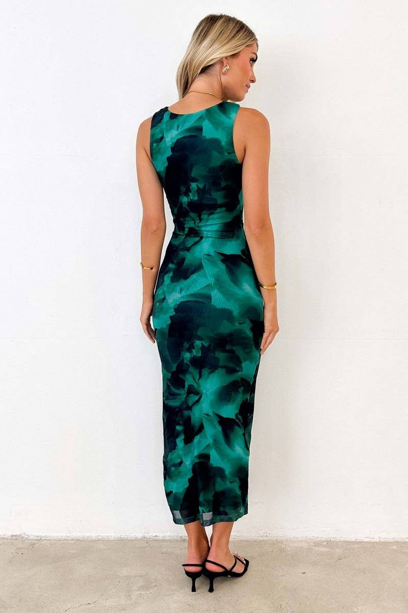 CWDMD5543_ELEGANT FLORAL WAIST?CINCHING SLIM FIT DRESS