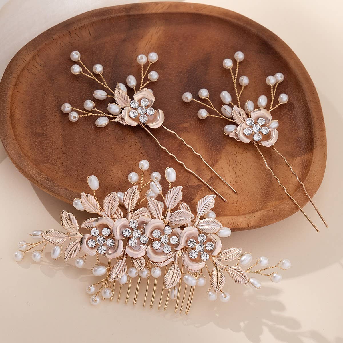FLOWERS, LEAVES, PEARLS, BRIDAL HAIR ACCESSORIES
