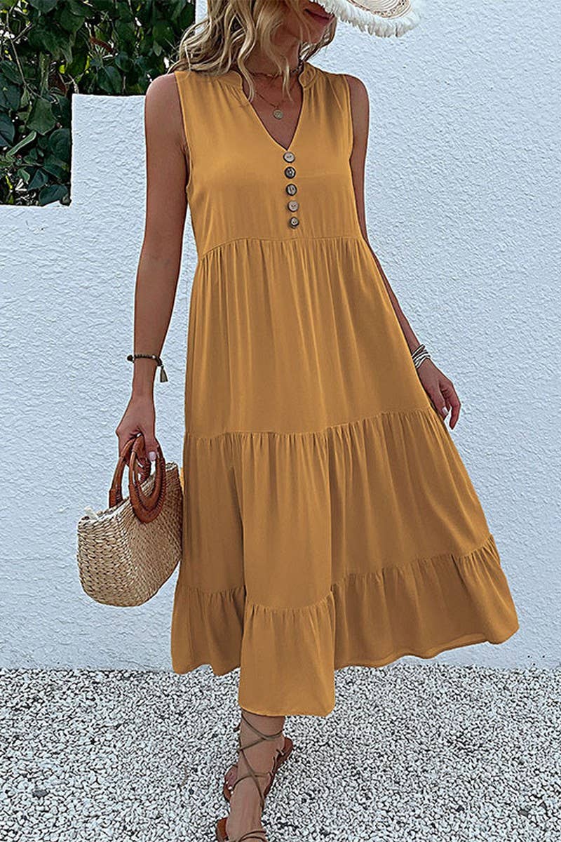 SLEEVELESS LOOSE CASUAL SOLID COLOR DRESS_CWDSD2822