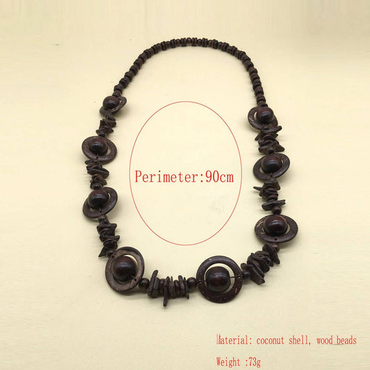 COCONUT WOOD BEAD SINGLE LAYER SWEATER CHAIN