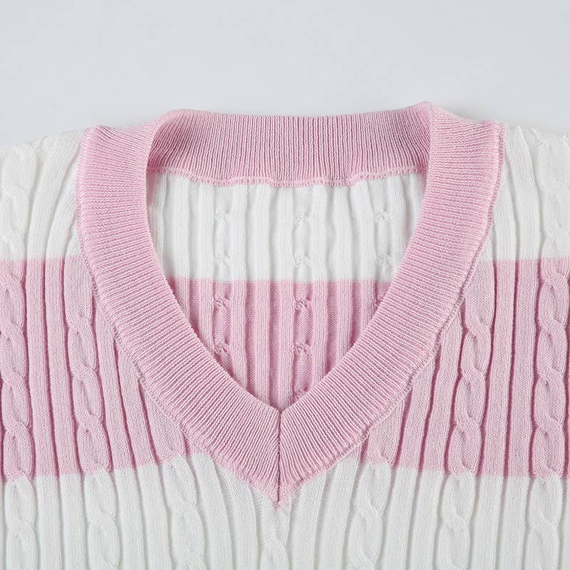 V-NECK SLOUCHY TWIST FEATURE STRIPED SWEATER
