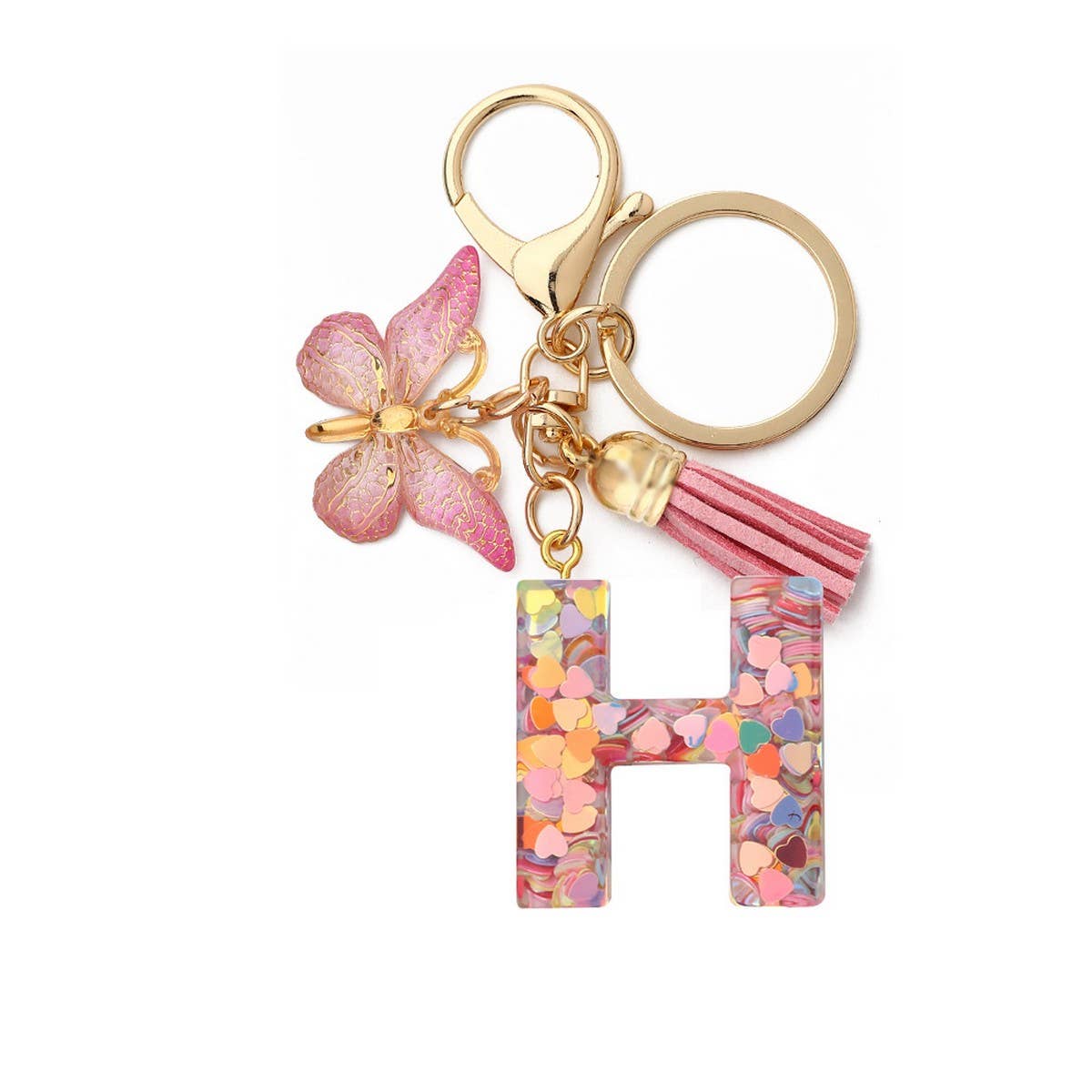 Glitter Resin Letter Butterfly Keychain