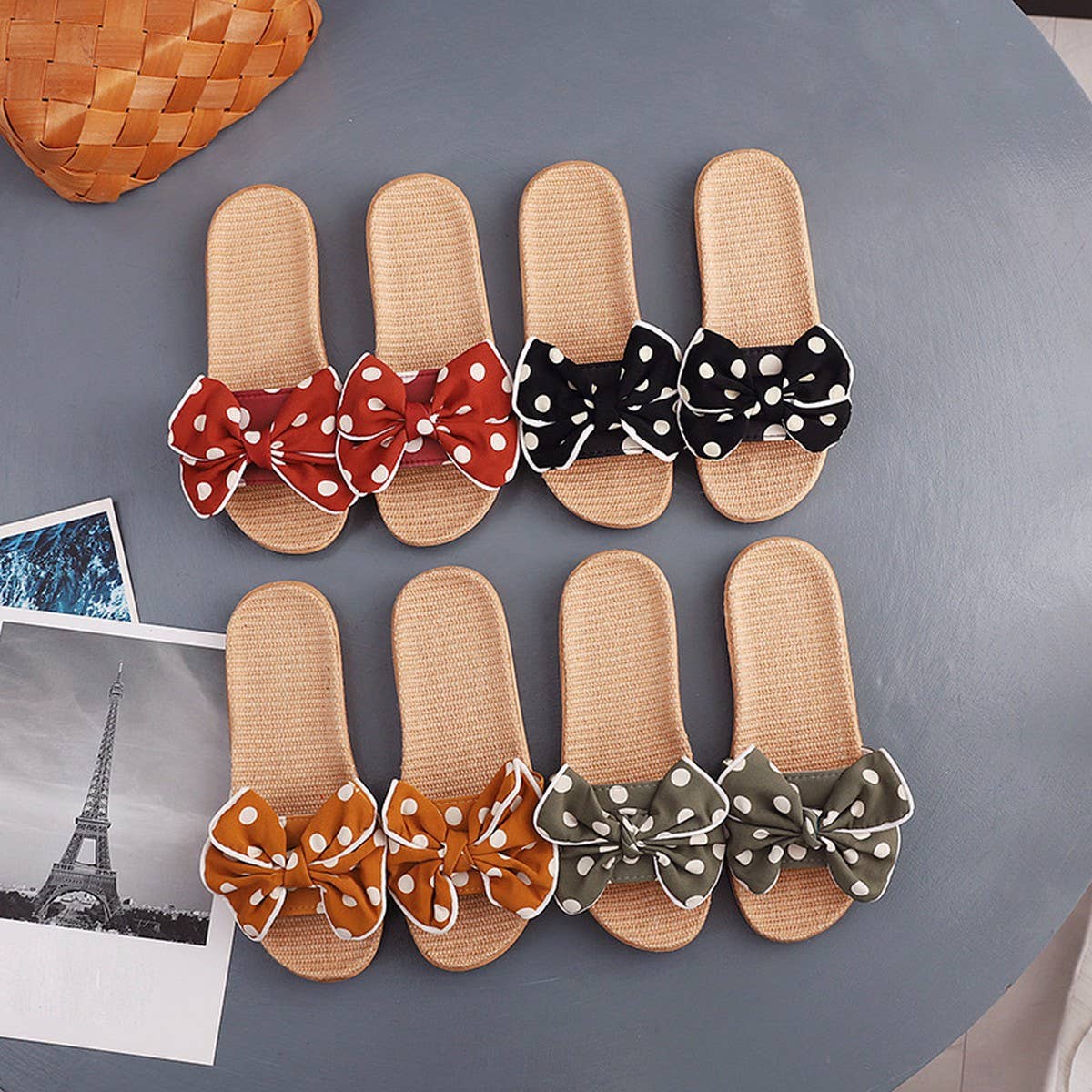 Linen Indoor Slippers for Women, Non-Slip