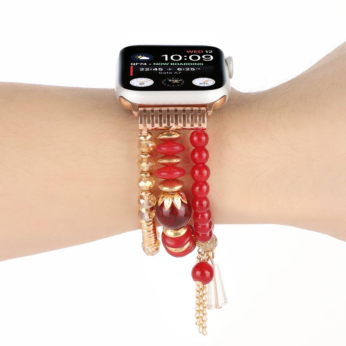 APPLE WATCH 7-1 THREE-ROW PEARL ELASTIC STRAP_CWASC1563