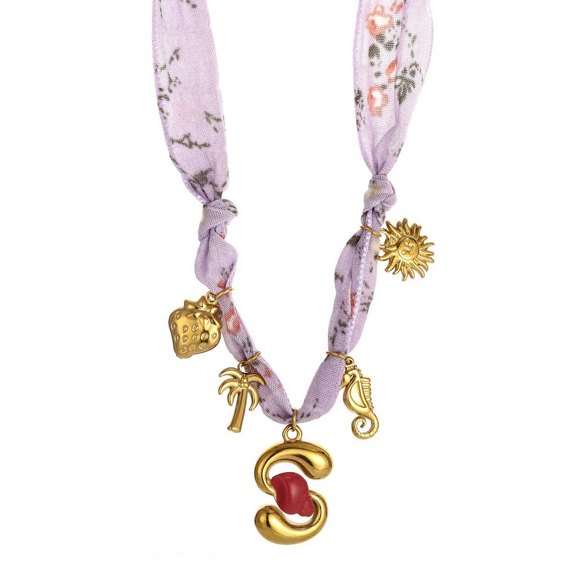 Colorful Scarf Necklace with Fruit Charms