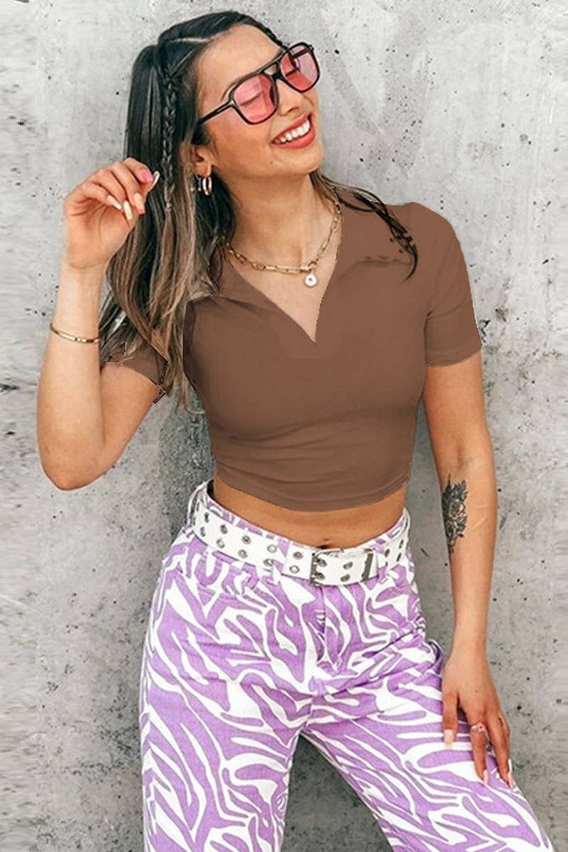 THREADED POLO NECK SHORT SLEEVED FIT BASE SHIRT_CWTSTS0334