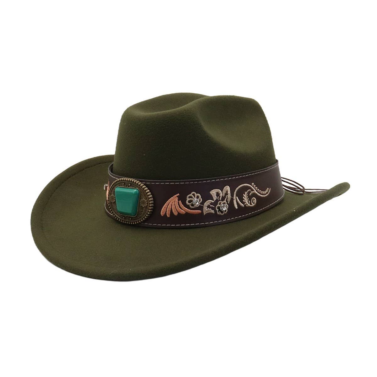 Western Ethnic Wool Felt Fedora Cowboy Hat_CWAH04487