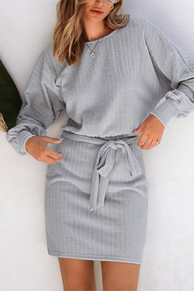 CWDSD8754_RIBBED KNIT LONG SLEEVE BELTED SWEATER DRESS