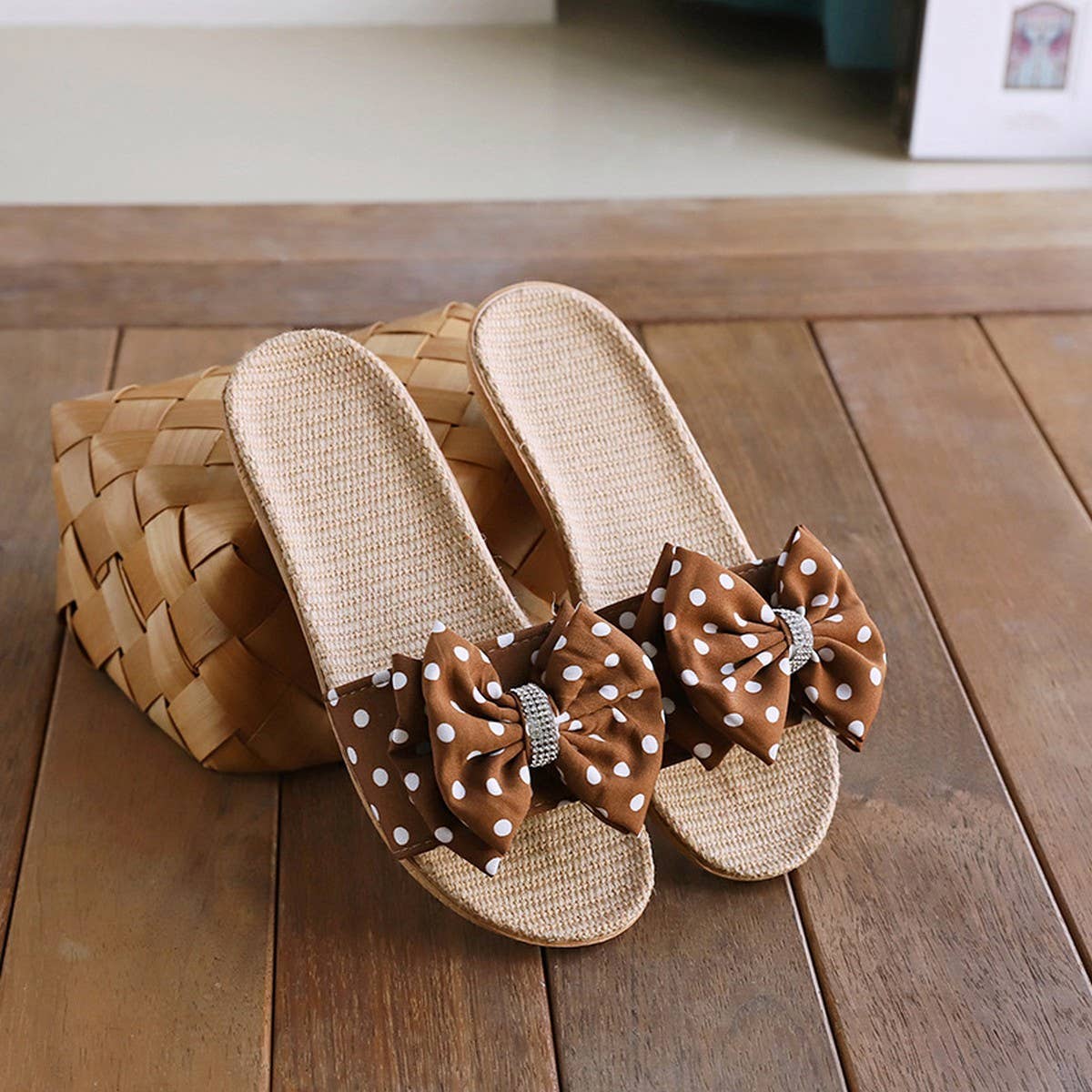 Bow Linen Summer Slippers Soft Sole, Breathable_CWSHF0188